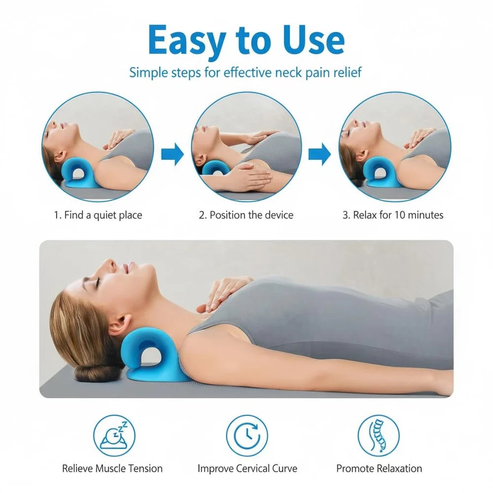 Neck Support Stretcher - Cervical Traction Device for Neck & Shoulder Pain Relief, Massage Relaxer, Acupressure Chiropractic Support (SKY BLUE)