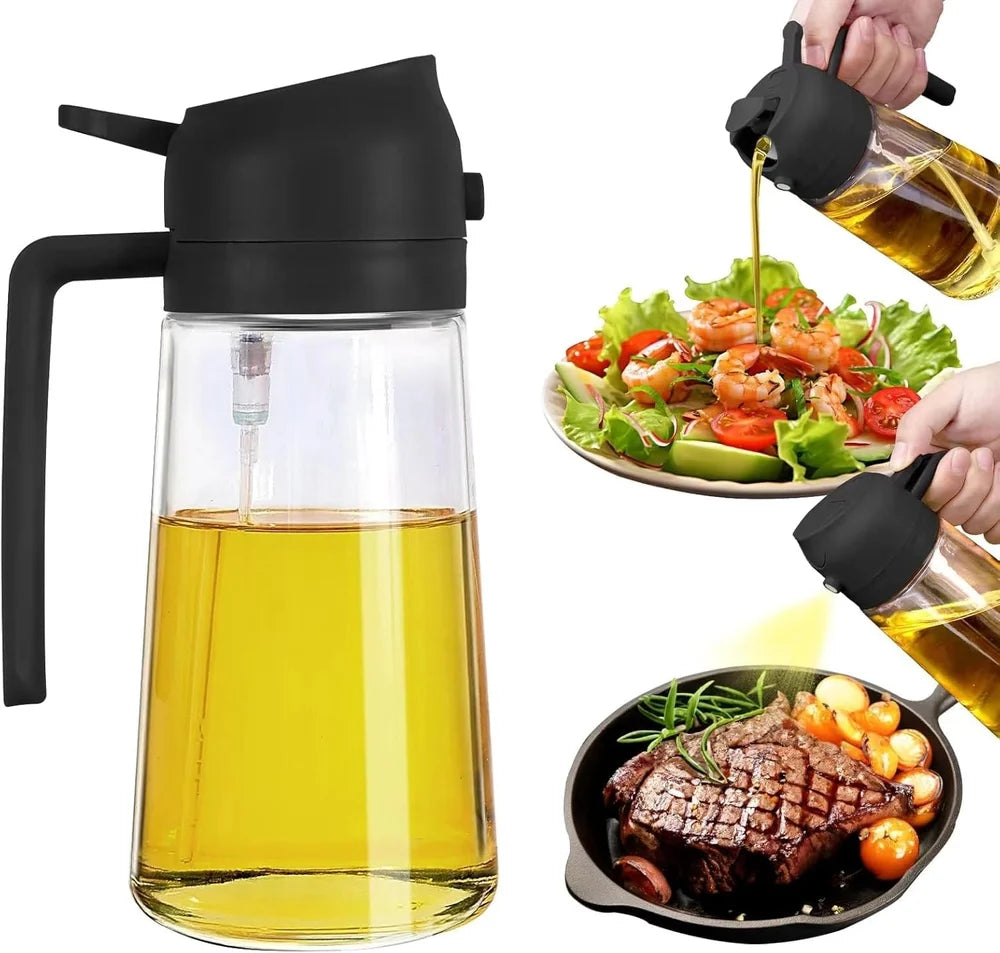 Glass Oil Sprayer and Dispenser Bottle, 500ml Capacity, 2-in-1 Design