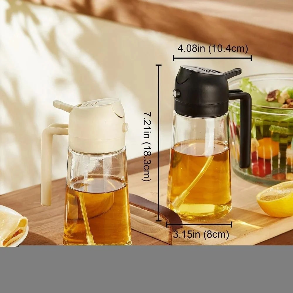Glass Oil Sprayer and Dispenser Bottle, 500ml Capacity, 2-in-1 Design