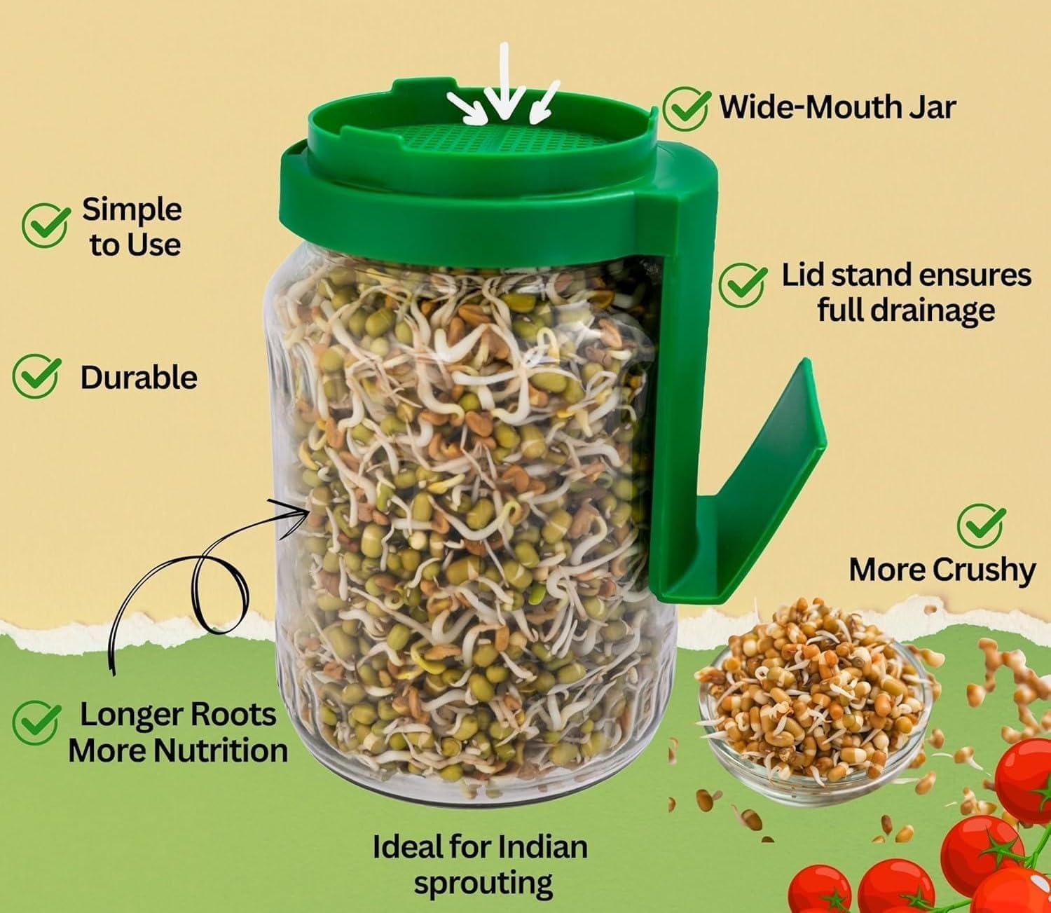 360° Rotating Sprouts Maker Jar with Stand
