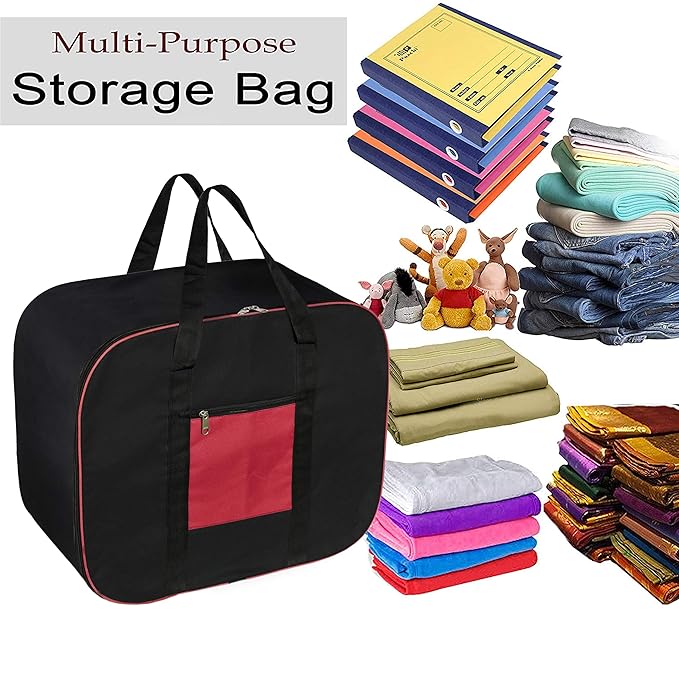 2 Pack Moisture Proof Nylon Large Size Underbed Storage Bag For Clothes (54 x 46 x 28 cm) - Black, Rectangular