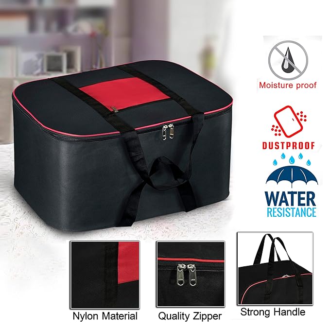 2 Pack Moisture Proof Nylon Large Size Underbed Storage Bag For Clothes (54 x 46 x 28 cm) - Black, Rectangular