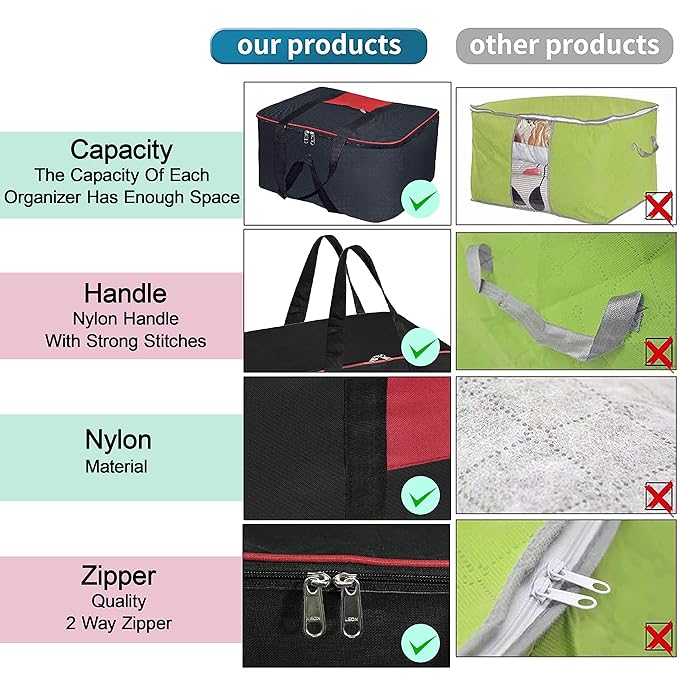2 Pack Moisture Proof Nylon Large Size Underbed Storage Bag For Clothes (54 x 46 x 28 cm) - Black, Rectangular